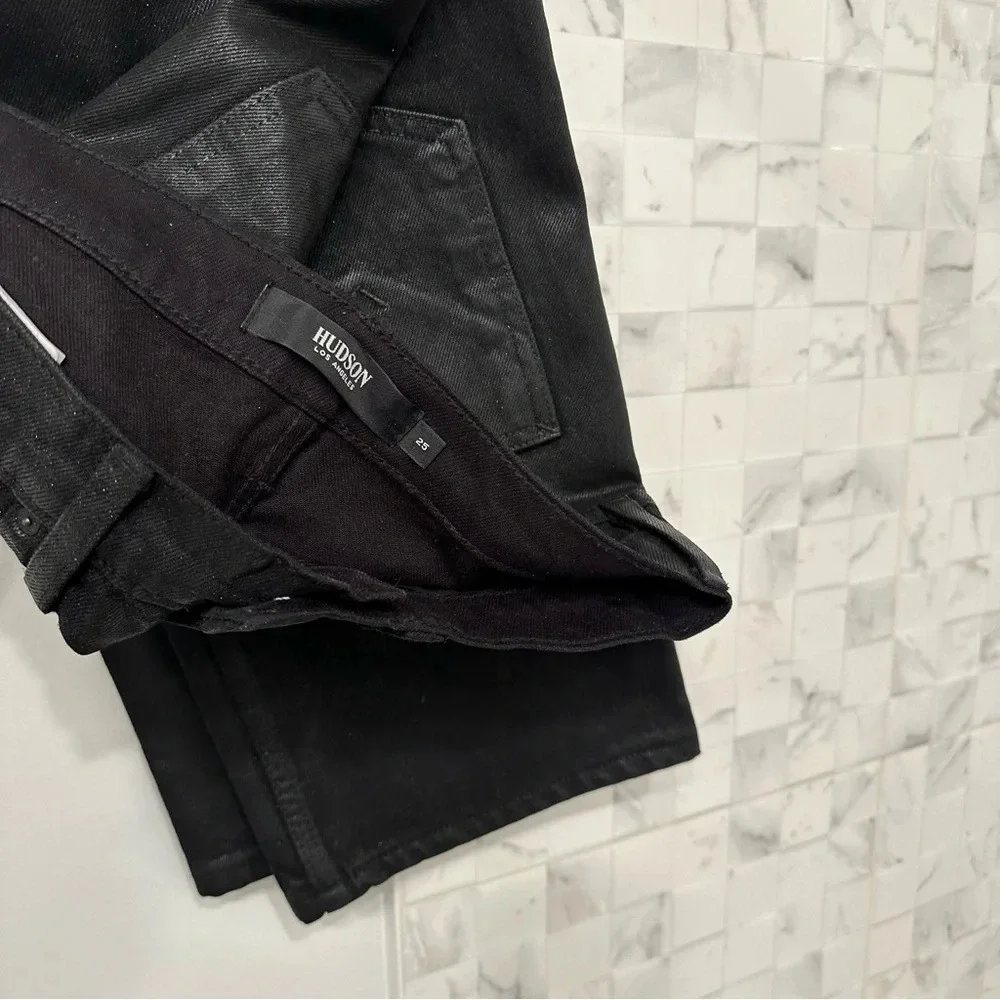 Hudson Noa Mid-Rise Crop Black Coated Jeans Size 25 - Picture 8 of 10